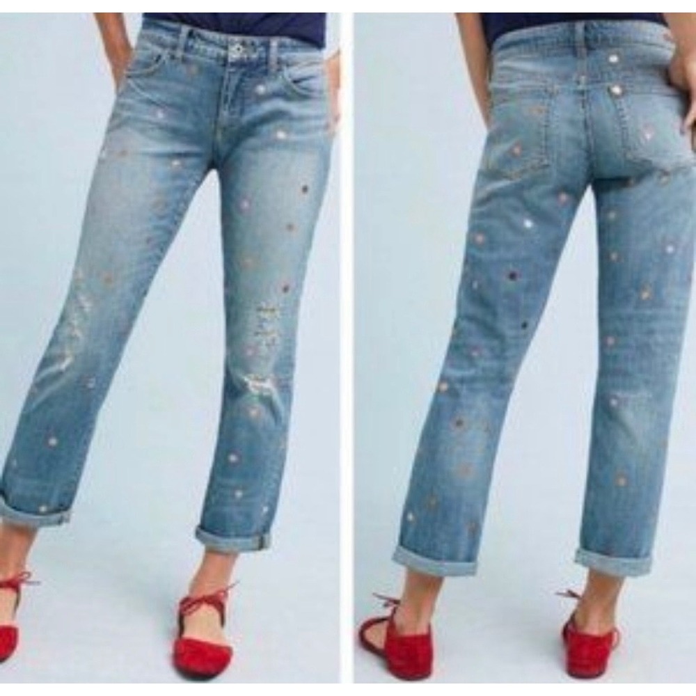 Anthropologie Pilcro and the Letterpress Hyphen Jeans 29 Blue Metallic Polka Dot